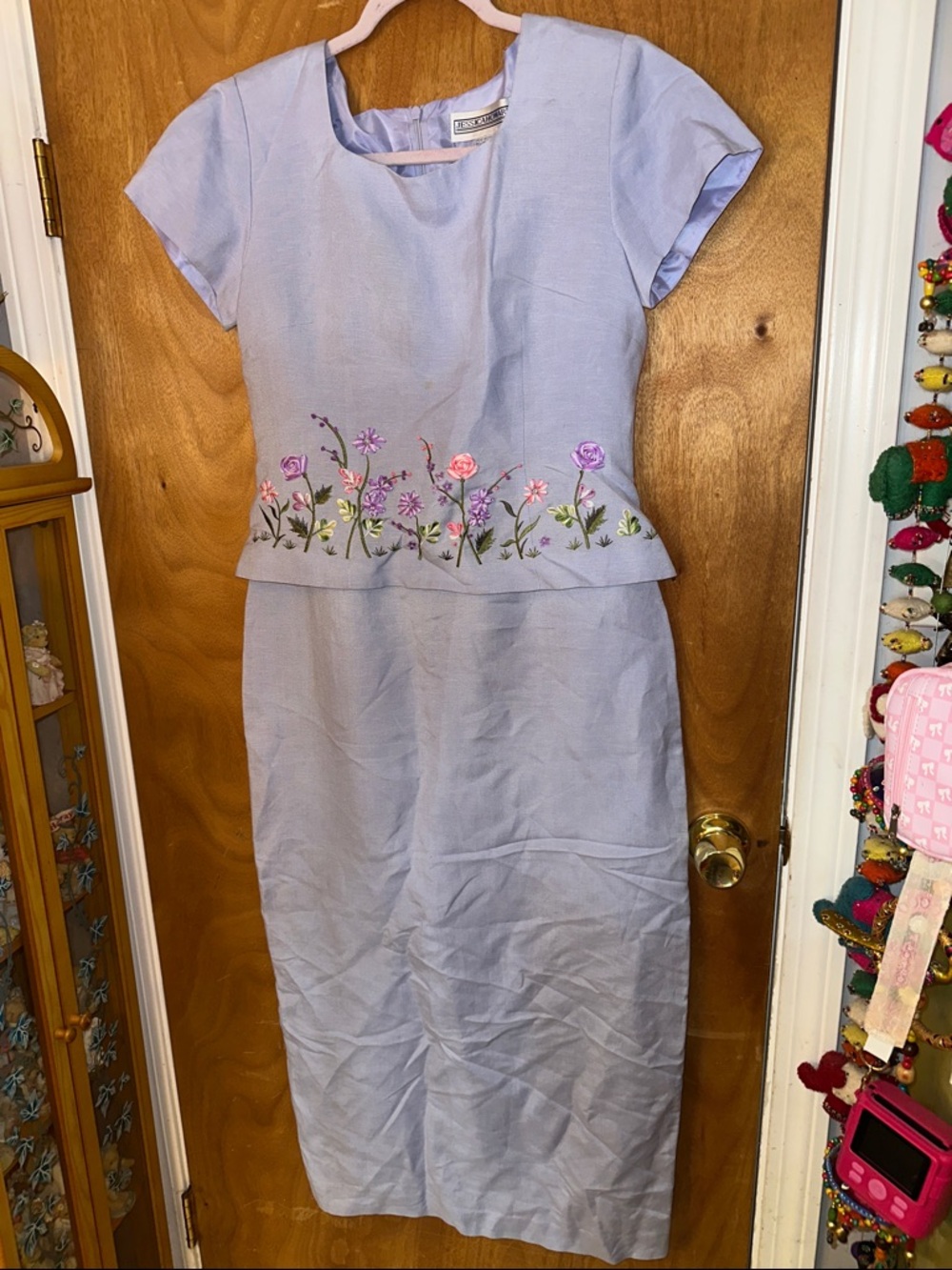 Jessica Howard Lavender Embroidered Peplum Midi Dress